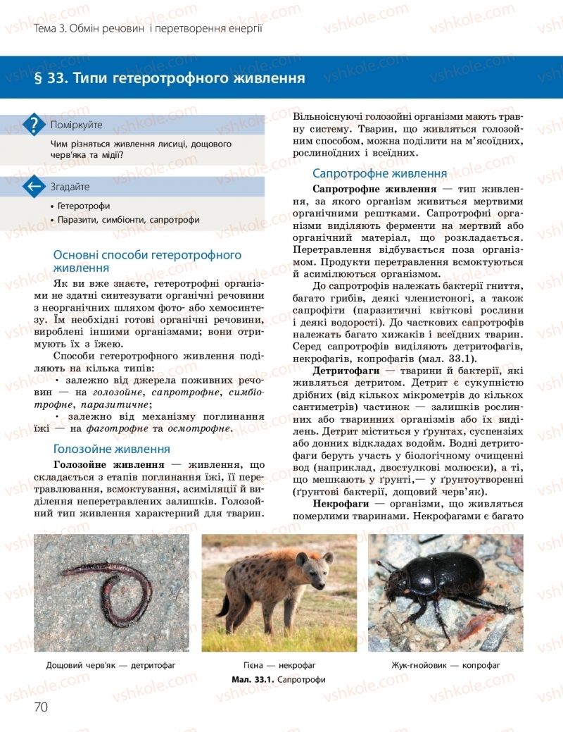 Страница 70 | Підручник Біологія 10 клас К.М. Задорожний, О.М. Утєвська 2018