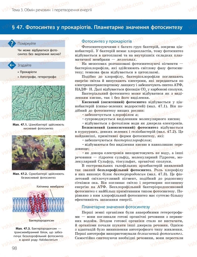 Страница 98 | Підручник Біологія 10 клас К.М. Задорожний, О.М. Утєвська 2018