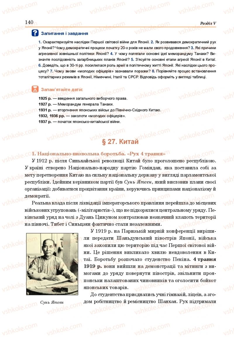 Страница 140 | Підручник Всесвітня історія 10 клас Н.М. Сорочинська, О. О. Гісем 2018