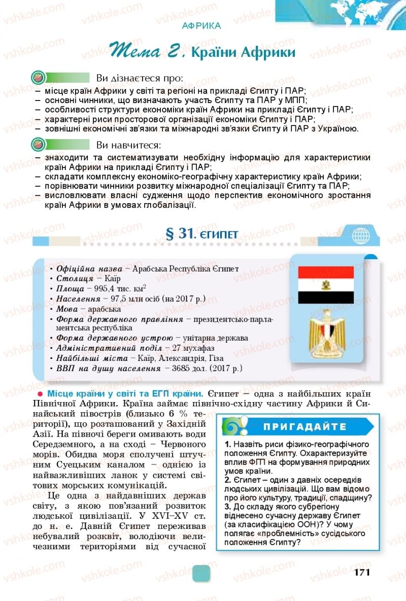 Страница 171 | Підручник Географія 10 клас В.В. Безуглий, Г.О. Лисичарова 2018