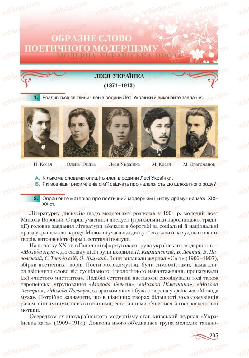 Страница 205 | Підручник Українська література 10 клас О.М. Авраменко, В.І. Пахаренко 2018