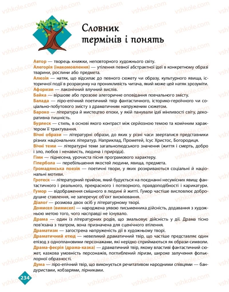 Страница 234 | Підручник Українська література 10 клас О.І. Борзенко, О.В. Лобусова 2018 Рівень стандарту