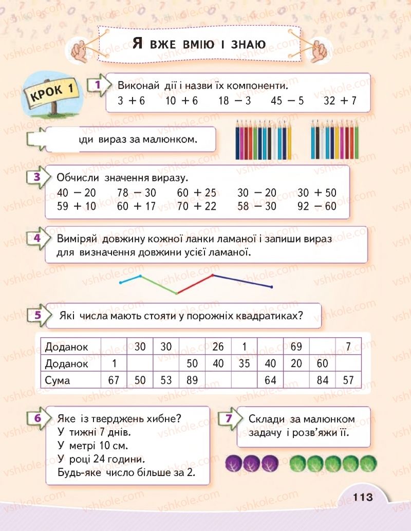 Страница 113 | Підручник Математика 1 клас В.Г. Бевз, Д.В. Васильєва 2018