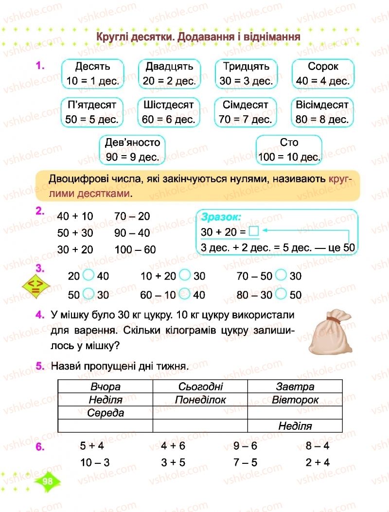 Страница 98 | Підручник Математика 1 клас О.П. Корчевська, М.В. Козак 2018