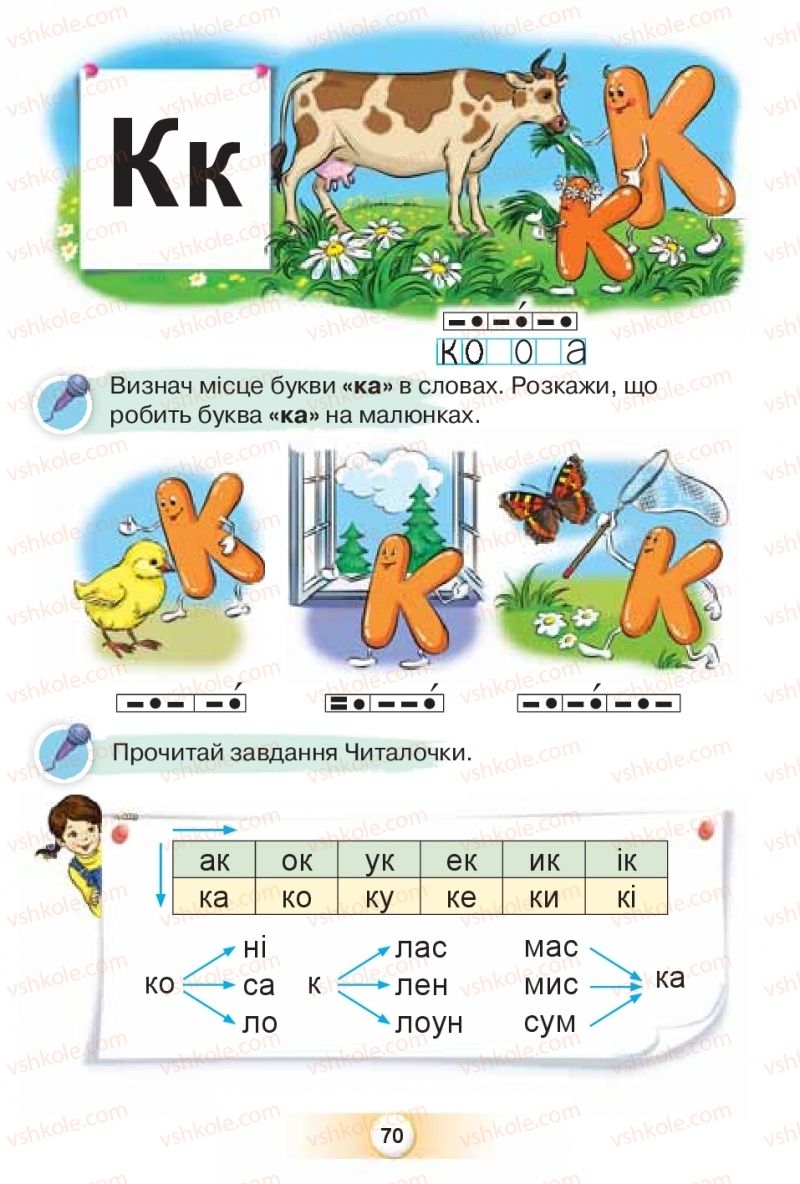 Страница 70 | Підручник Буквар 1 клас К.І. Пономарьова 2018 1 частина