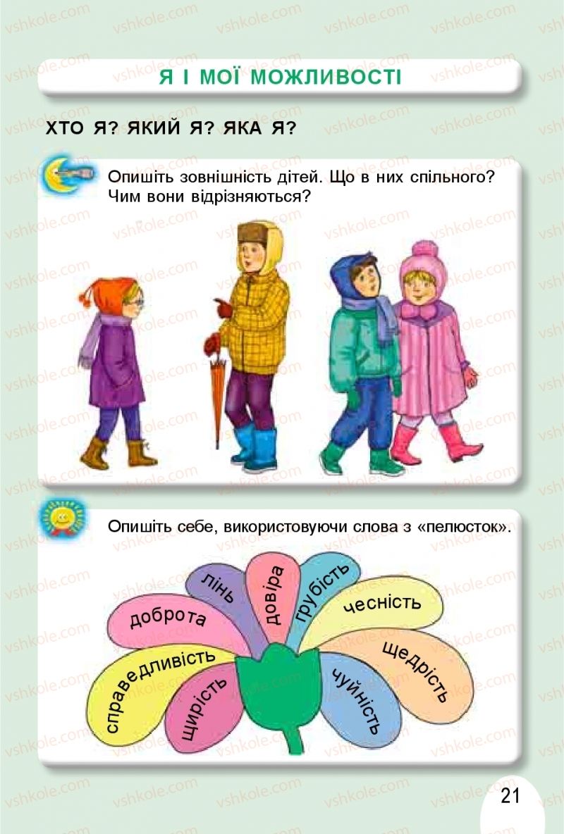 Страница 21 | Підручник Я досліджую світ 1 клас Т.Г. Гільберг, О.В. Гнатюк, Н.М. Павич 2018 1 частина