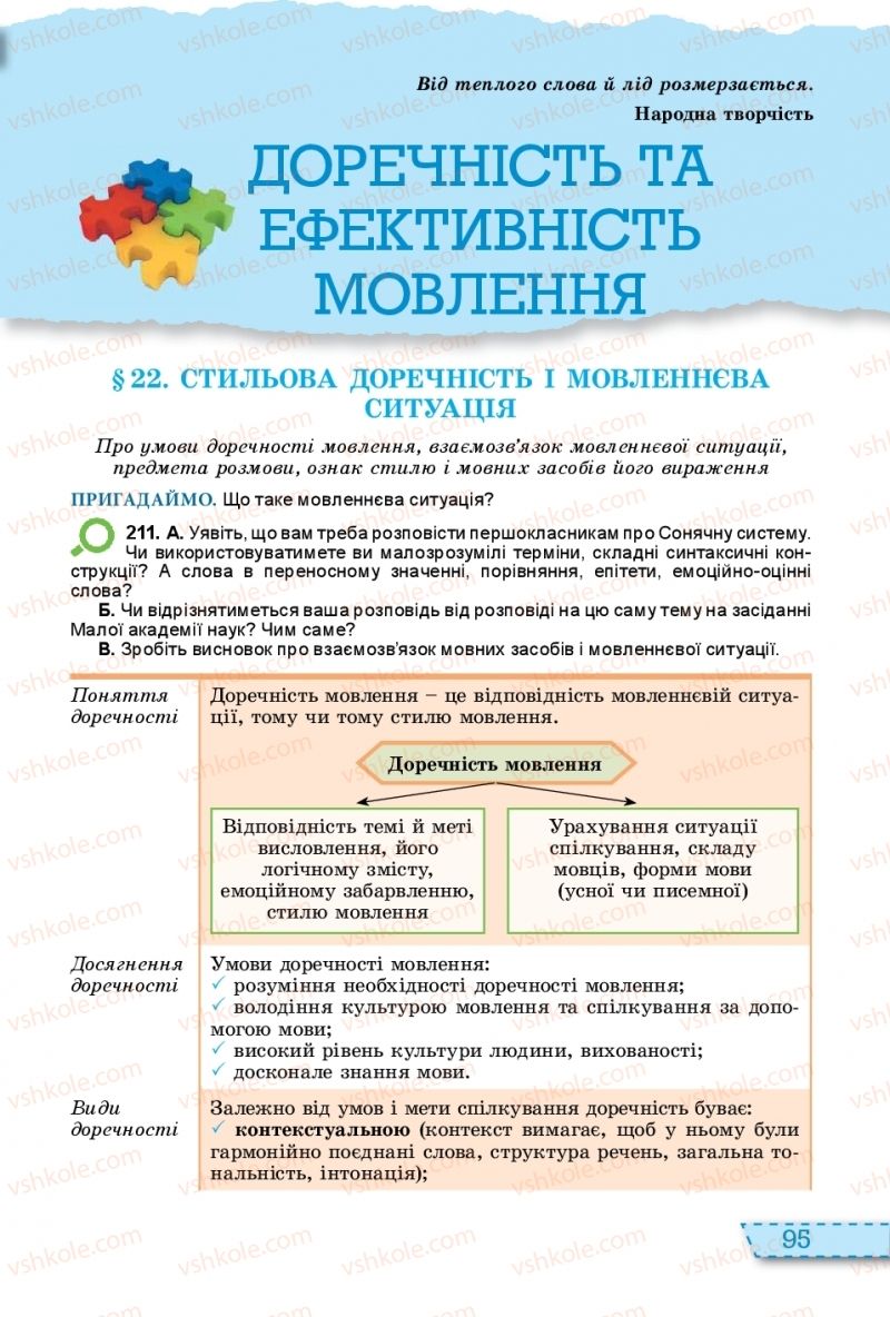 Страница 95 | Підручник Українська мова 11 клас О.В. Заболотний, В.В. Заболотний 2019 На російській мові