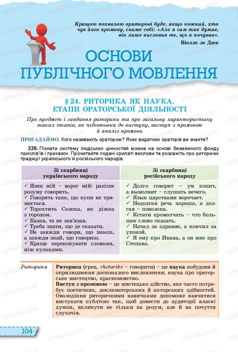 Страница 104 | Підручник Українська мова 11 клас О.В. Заболотний, В.В. Заболотний 2019 На російській мові