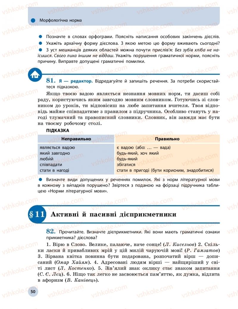 Страница 50 | Підручник Українська мова 11 клас О.П. Глазова 2019