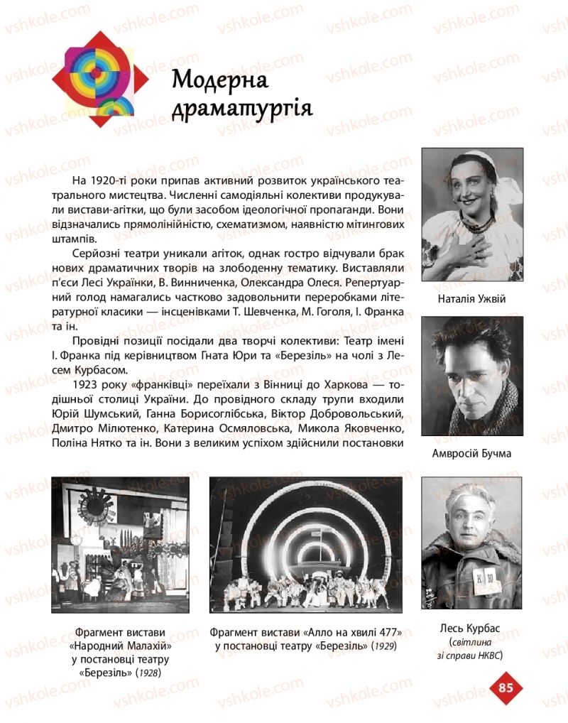 Страница 85 | Підручник Українська література 11 клас О.І. Борзенко, О.В. Лобусова 2019