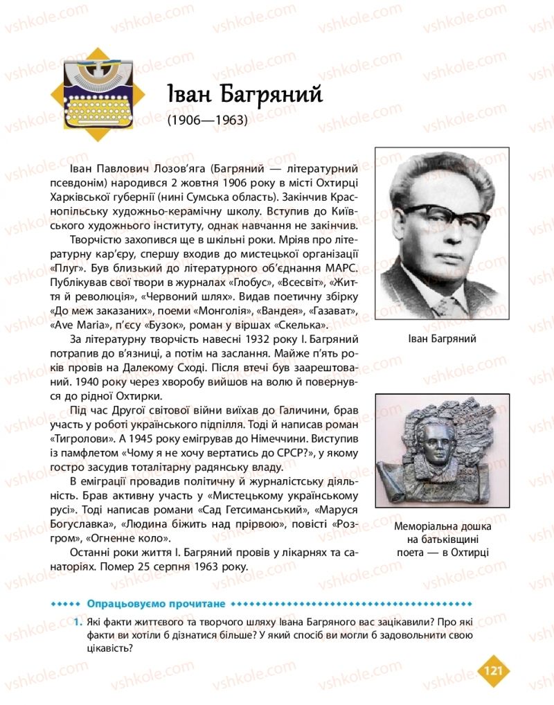 Страница 121 | Підручник Українська література 11 клас О.І. Борзенко, О.В. Лобусова 2019