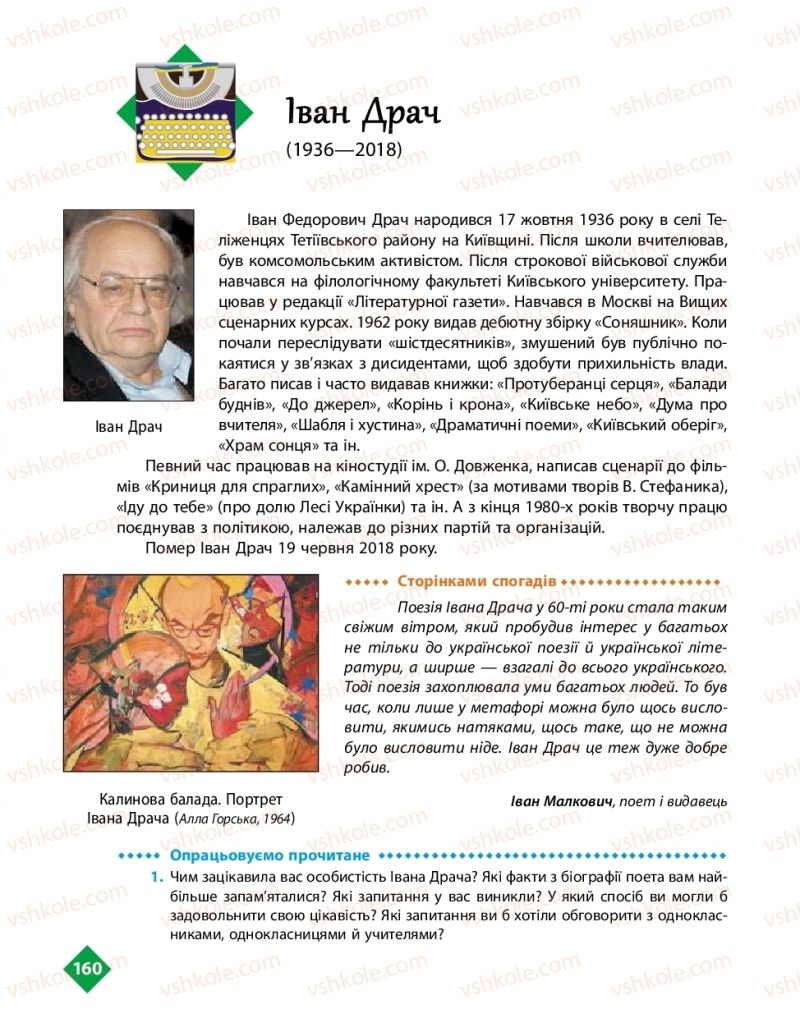 Страница 160 | Підручник Українська література 11 клас О.І. Борзенко, О.В. Лобусова 2019