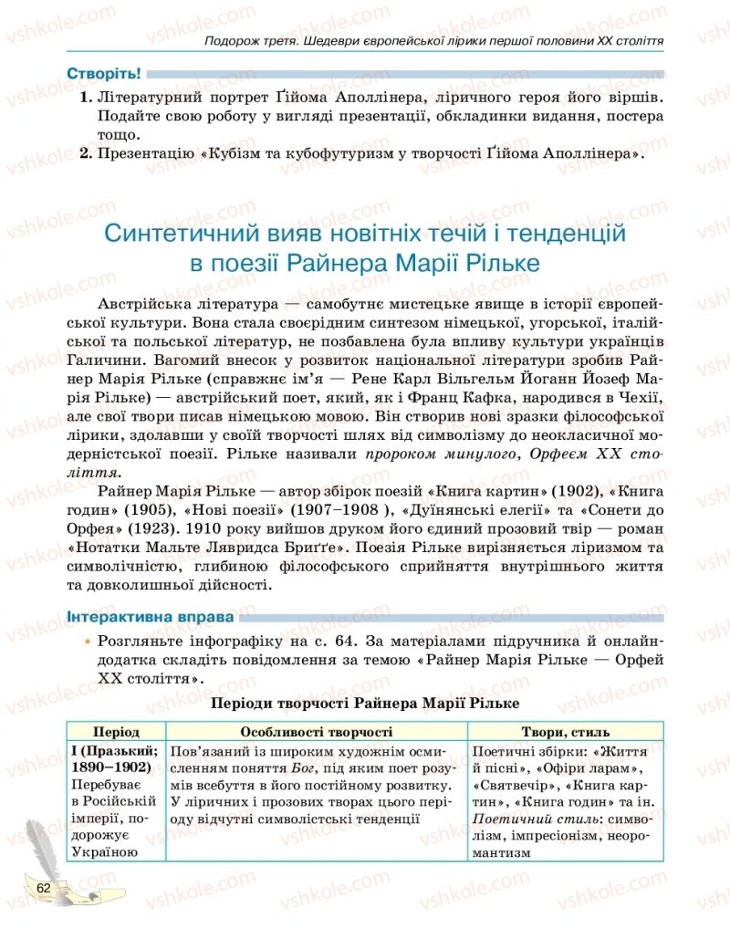 Страница 62 | Підручник Зарубіжна література 11 клас В.В. Паращич, Г.Є. Фефілова, М.В. Коновалова 2019