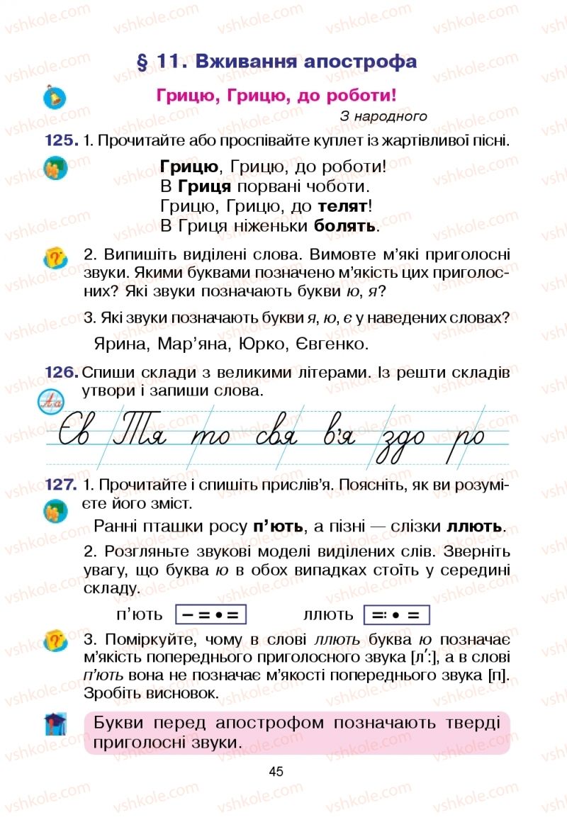 Страница 45 | Підручник Українська мова 2 клас Л.О. Варзацька, Т.О. Трохименко 2019 1 частина