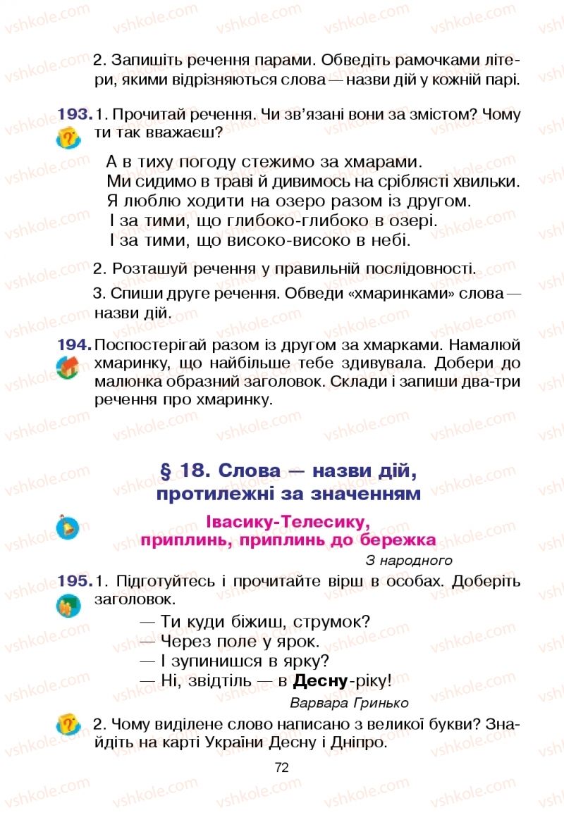 Страница 72 | Підручник Українська мова 2 клас Л.О. Варзацька, Т.О. Трохименко 2019 1 частина