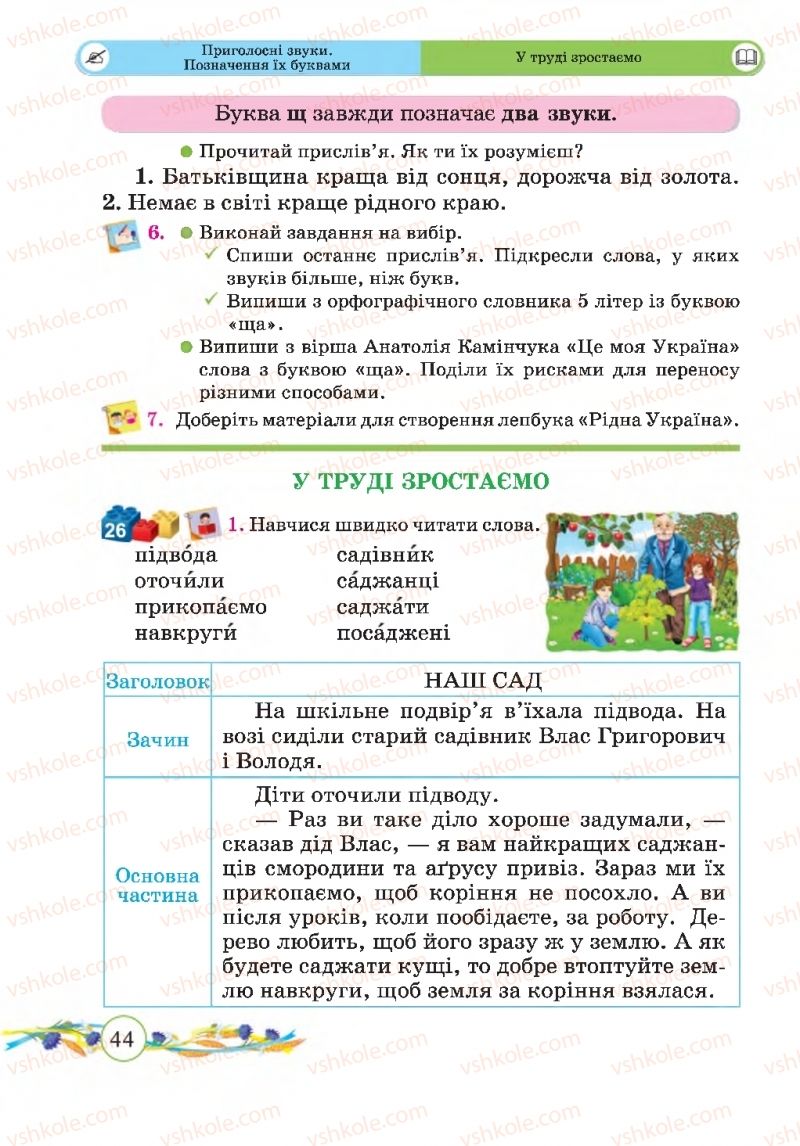 Страница 44 | Підручник Українська мова 2 клас Г.М. Сапун, О.Д. Придаток 2019 1 частина