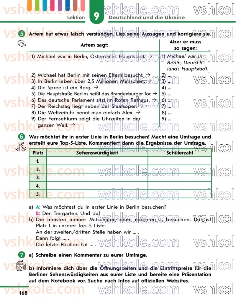 Страница 168 | Підручник Німецька мова 7 клас С.І. Сотникова 2020 3 рік навчання