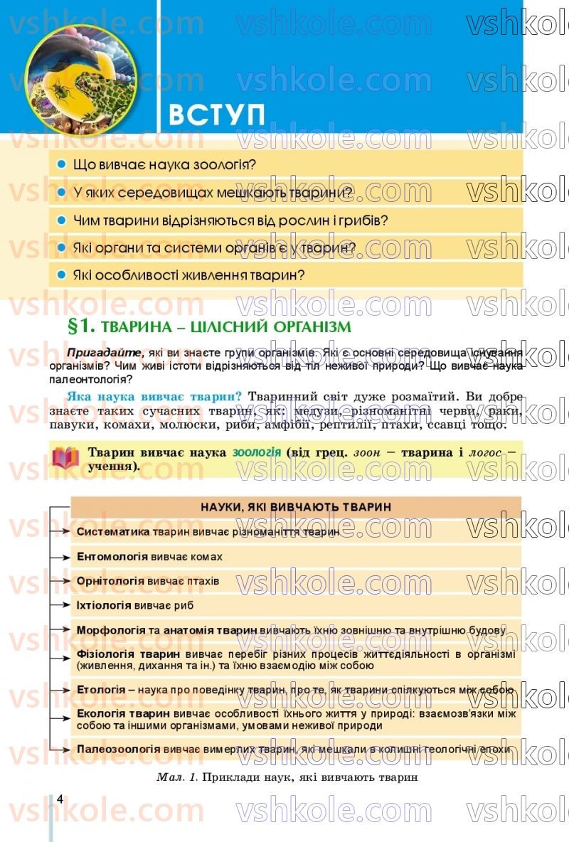 Страница 4 | Підручник Біологія 7 клас Л.І. Остапченко, П.Г. Балан, В.В. Серебряков, Н.Ю. Матяш 2020