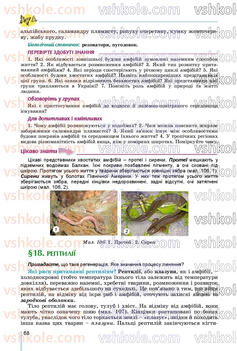 Страница 68 | Підручник Біологія 7 клас Л.І. Остапченко, П.Г. Балан, В.В. Серебряков, Н.Ю. Матяш 2020