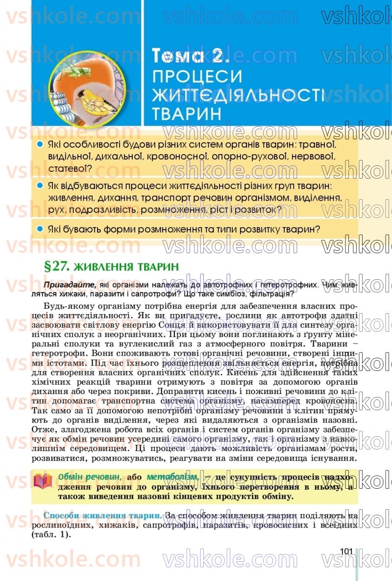 Страница 101 | Підручник Біологія 7 клас Л.І. Остапченко, П.Г. Балан, В.В. Серебряков, Н.Ю. Матяш 2020