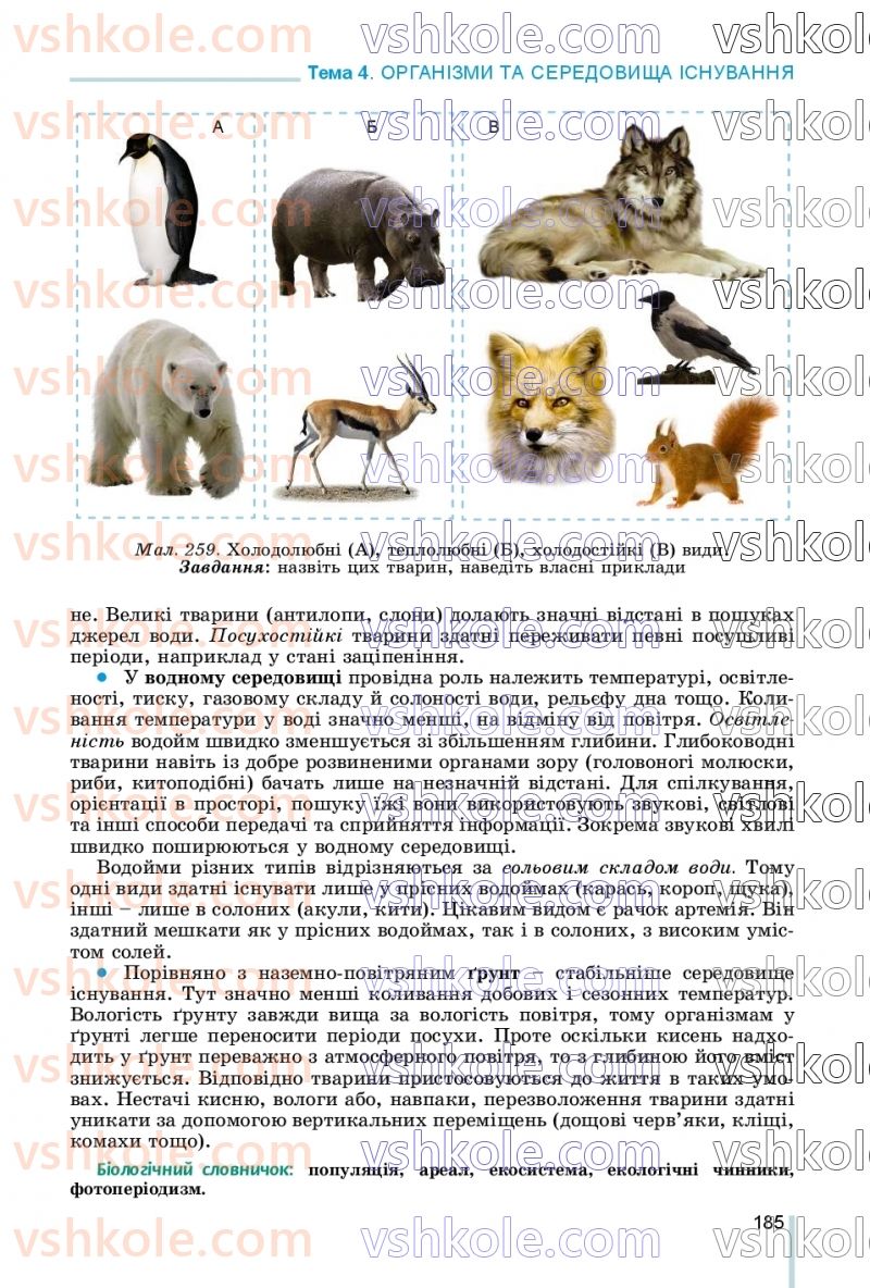 Страница 185 | Підручник Біологія 7 клас Л.І. Остапченко, П.Г. Балан, В.В. Серебряков, Н.Ю. Матяш 2020