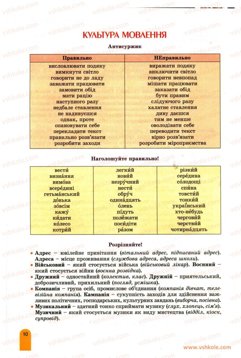 Страница 10 | Підручник Українська мова 11 клас О.В. Заболотний, В.В. Заболотний 2012