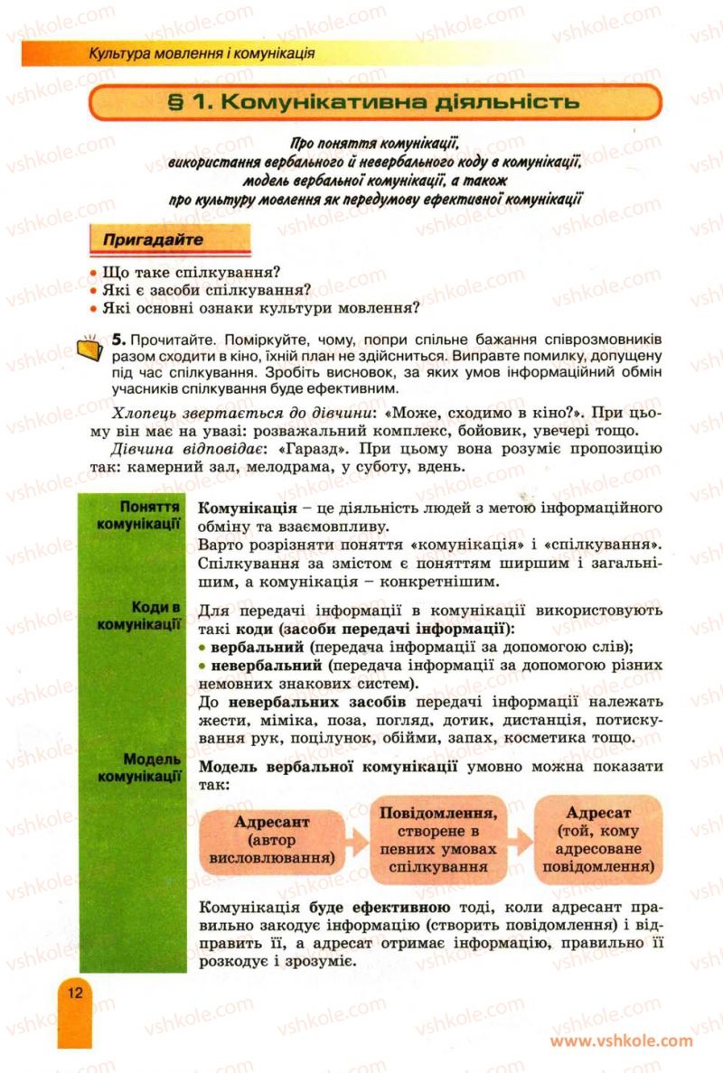 Страница 12 | Підручник Українська мова 11 клас О.В. Заболотний, В.В. Заболотний 2012