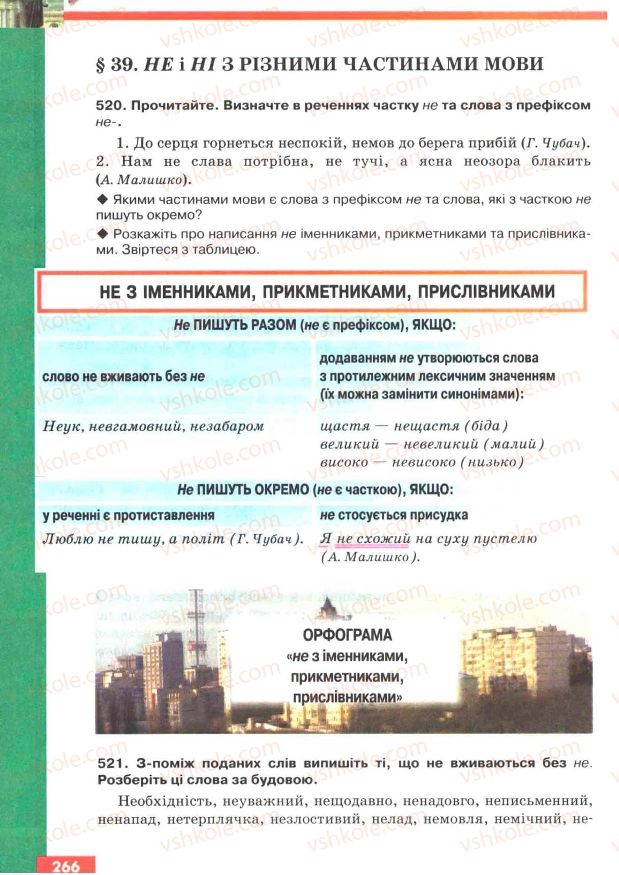 Страница 266 | Підручник Українська мова 7 клас О.П. Глазова, Ю.Б. Кузнецов 2007