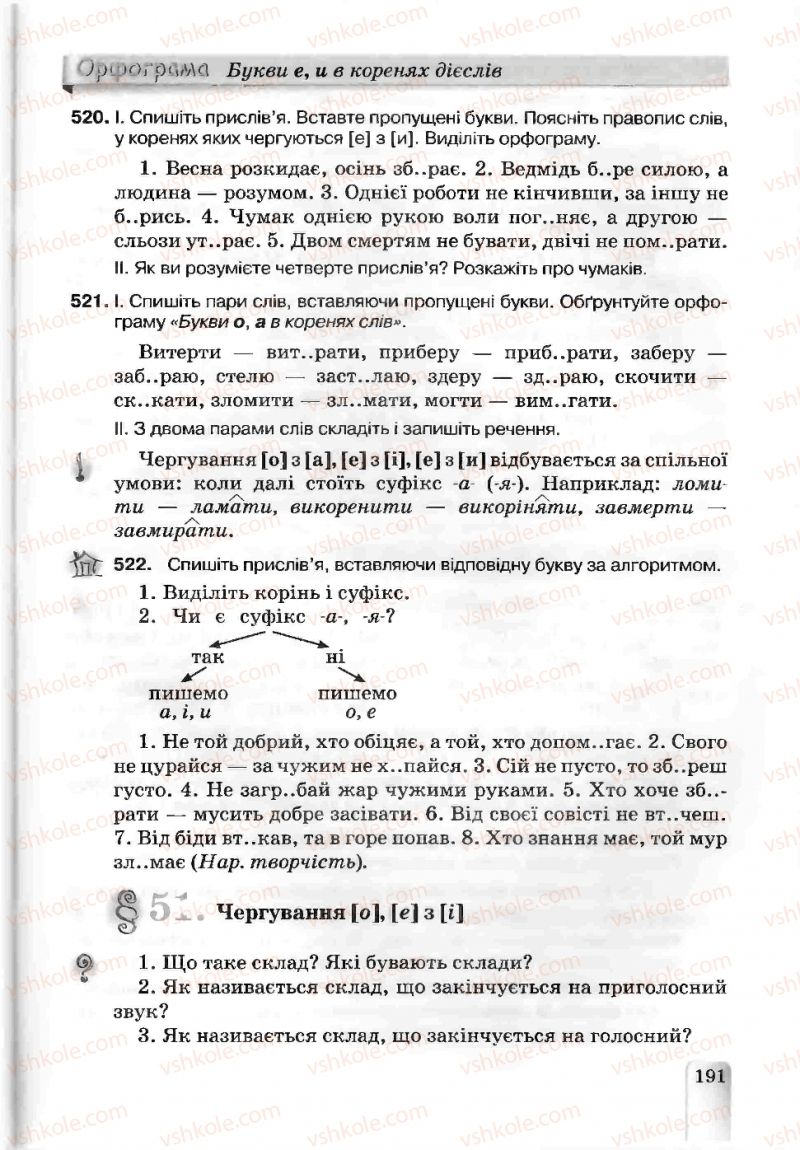 Страница 191 | Підручник Українська мова 5 клас А.А. Ворон, В.А. Солопенко 2013