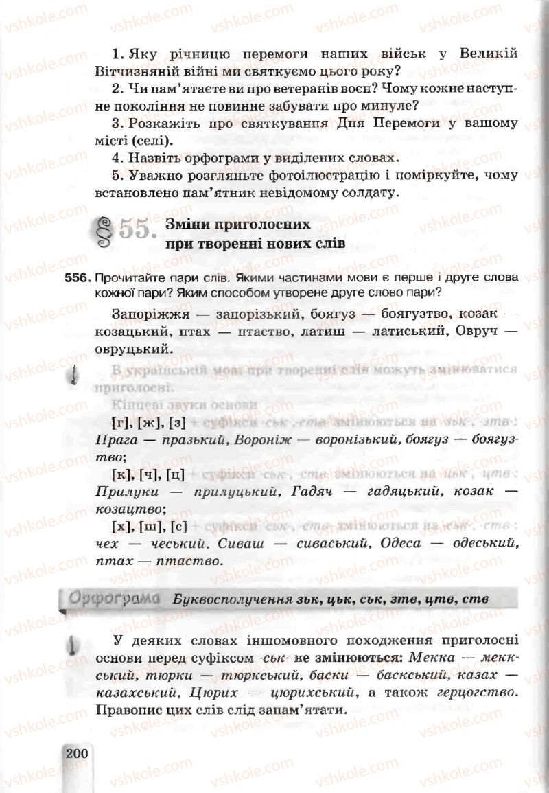 Страница 200 | Підручник Українська мова 5 клас А.А. Ворон, В.А. Солопенко 2013