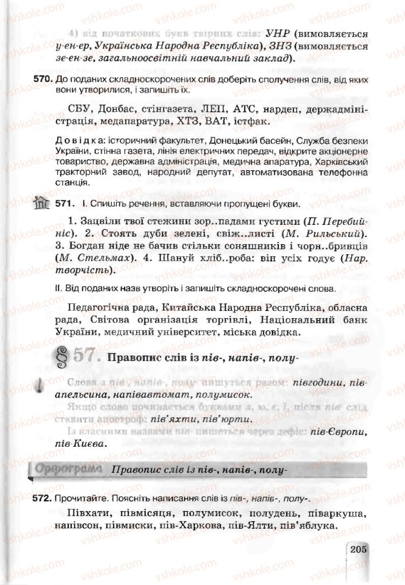 Страница 205 | Підручник Українська мова 5 клас А.А. Ворон, В.А. Солопенко 2013