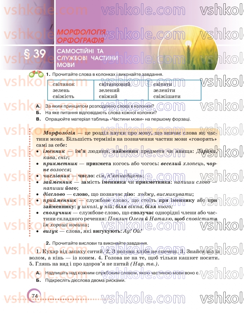 Страница 74 | Підручник Українська мова 6 клас О.М. Авраменко 2023