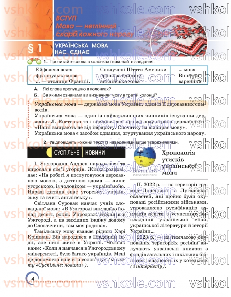 Страница 4 | Підручник Українська мова 7 клас О.М. Авраменко 2024