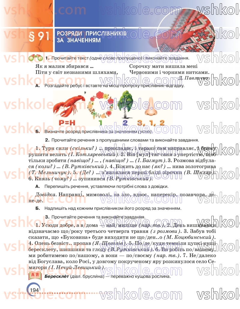 Страница 194 | Підручник Українська мова 7 клас О.М. Авраменко 2024