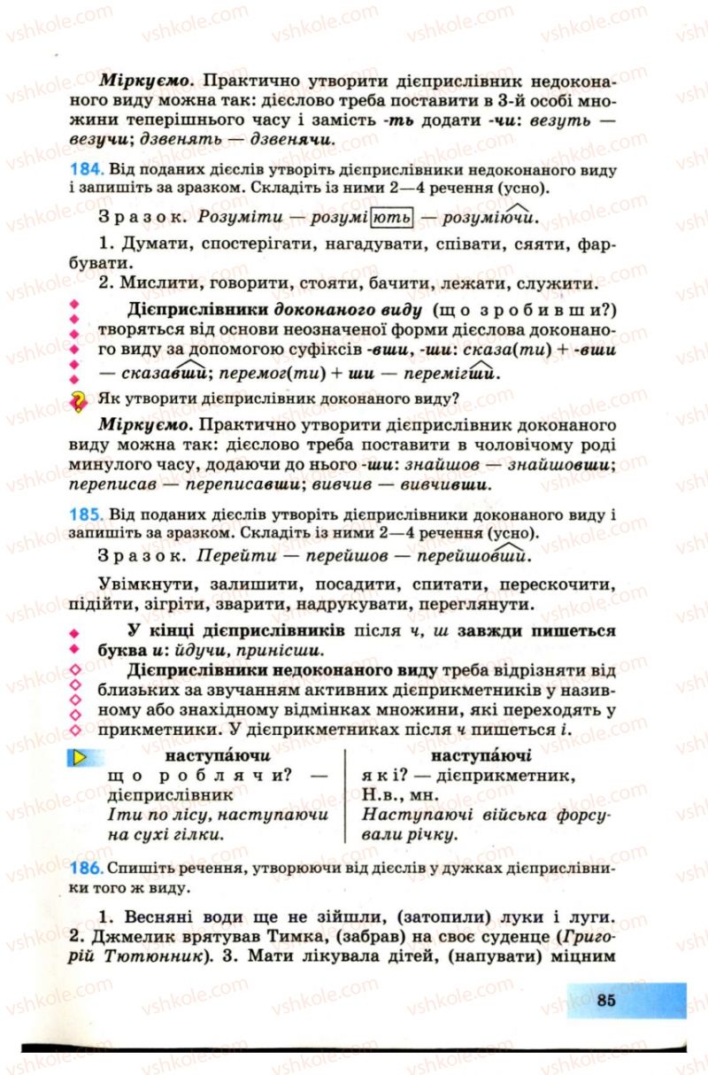 Страница 85 | Підручник Українська мова 7 клас Н.В. Бондаренко, А.В. Ярмолюк 2007