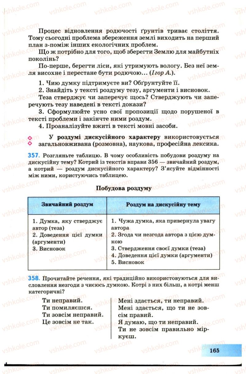 Страница 165 | Підручник Українська мова 7 клас Н.В. Бондаренко, А.В. Ярмолюк 2007