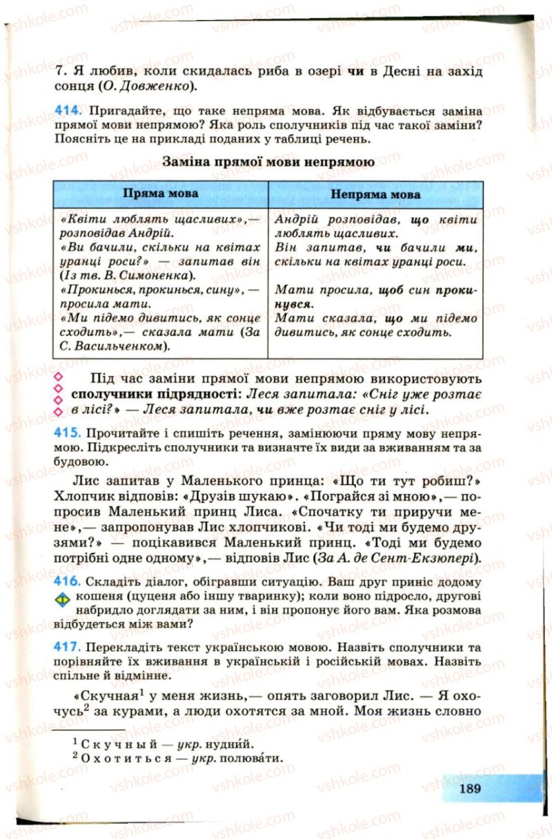 Страница 189 | Підручник Українська мова 7 клас Н.В. Бондаренко, А.В. Ярмолюк 2007