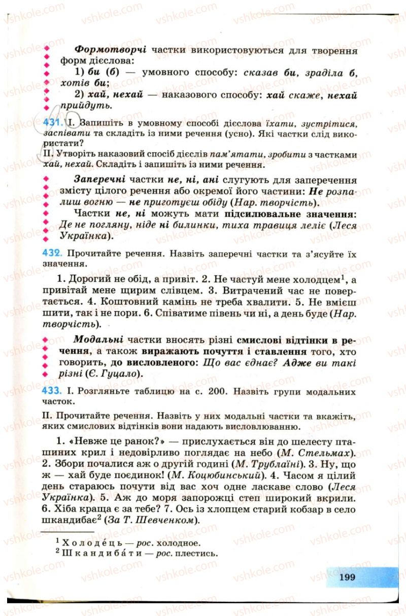 Страница 199 | Підручник Українська мова 7 клас Н.В. Бондаренко, А.В. Ярмолюк 2007