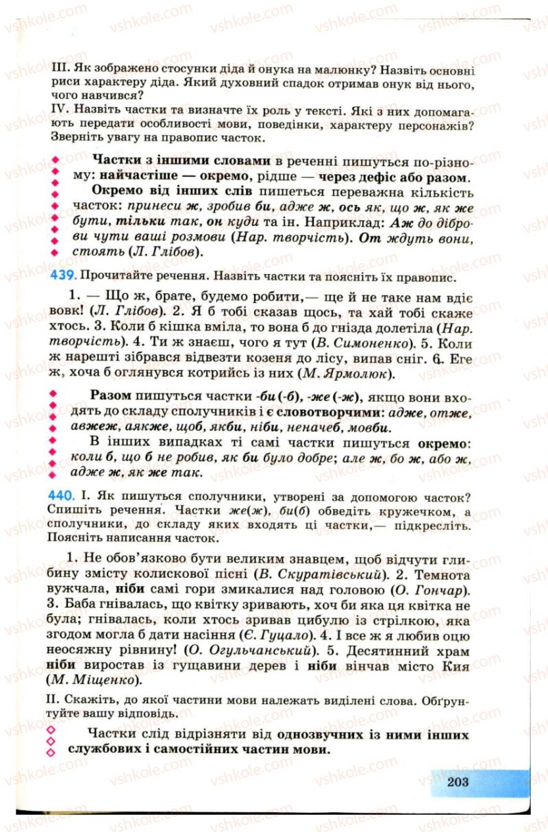 Страница 203 | Підручник Українська мова 7 клас Н.В. Бондаренко, А.В. Ярмолюк 2007