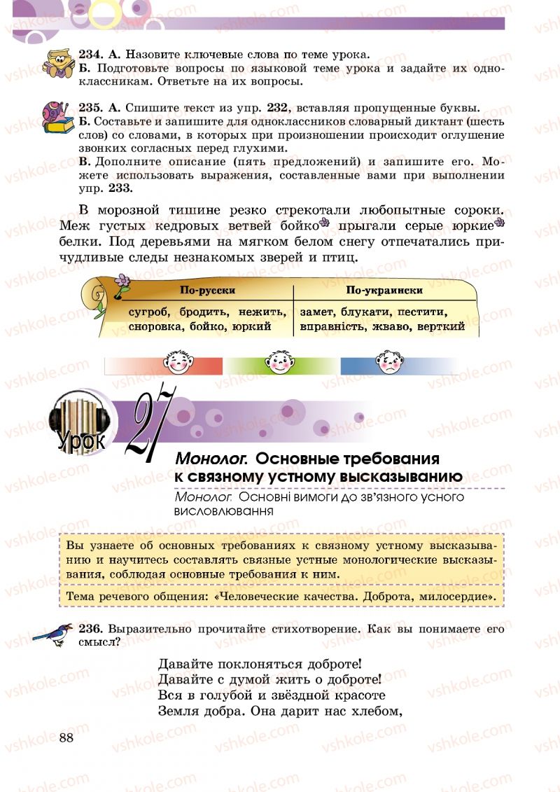 Страница 88 | Підручник Русский язык 5 клас Т.М. Полякова, Е.И. Самонова 2013