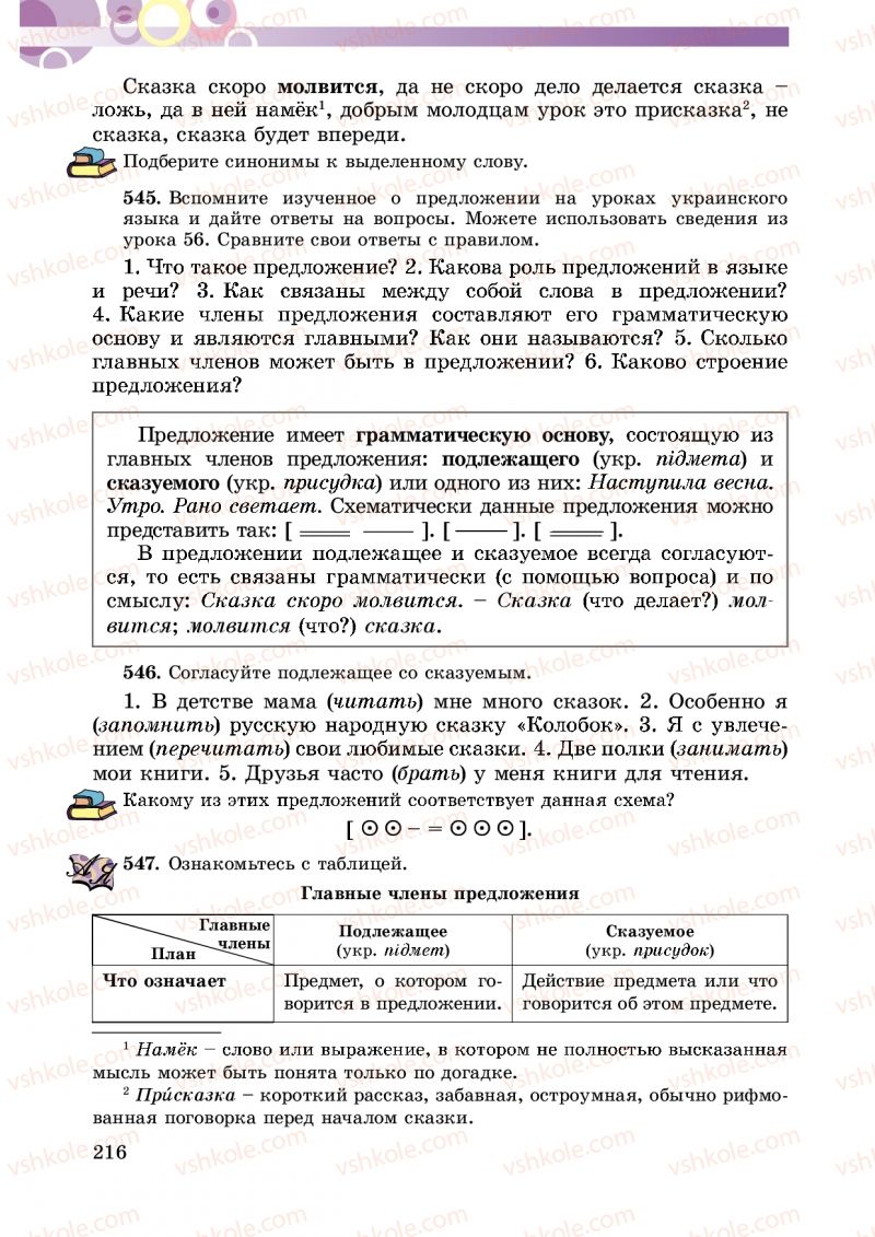 Страница 216 | Підручник Русский язык 5 клас Т.М. Полякова, Е.И. Самонова 2013
