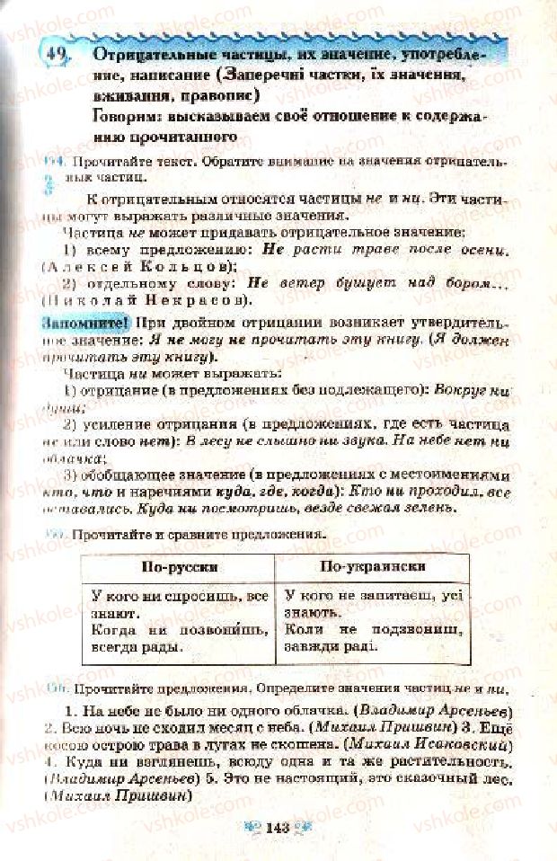 Страница 143 | Підручник Русский язык 7 клас Н.А. Пашковская, Г.А. Михайловская, С.А. Распопова 2009