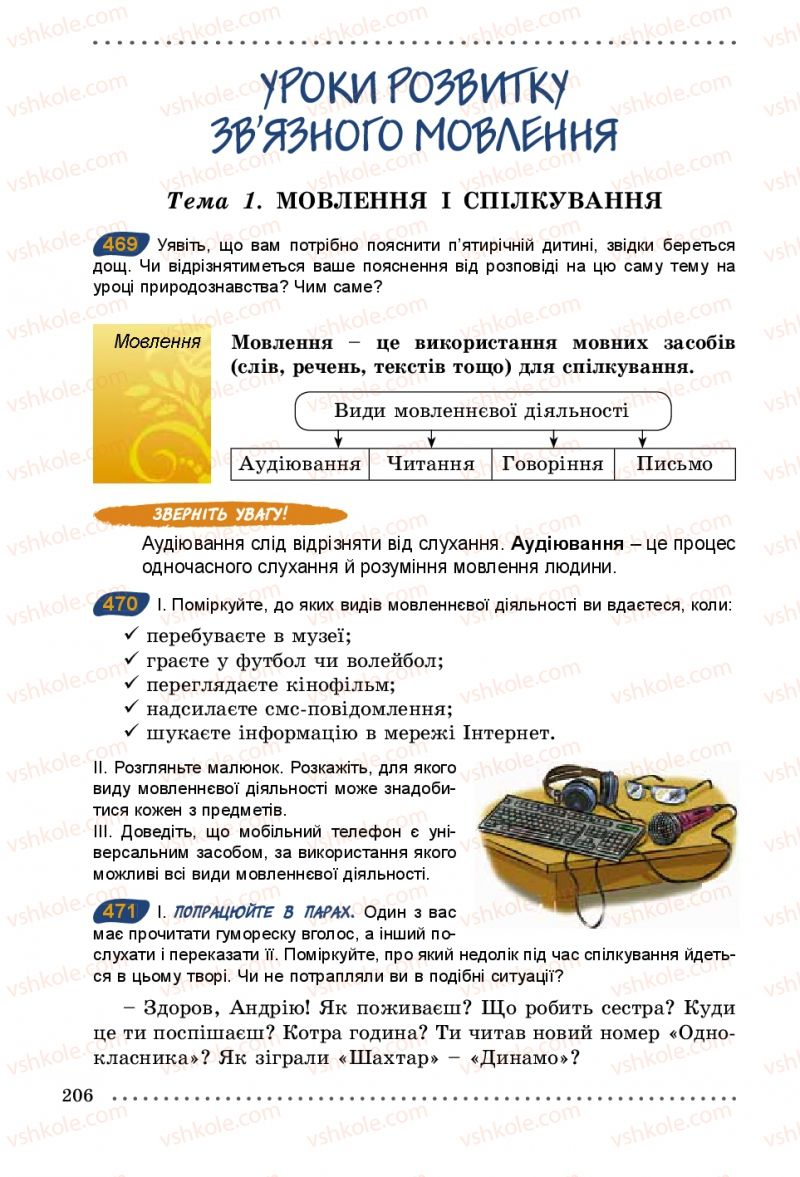 Страница 206 | Підручник Українська мова 5 клас О.В. Заболотний 2013