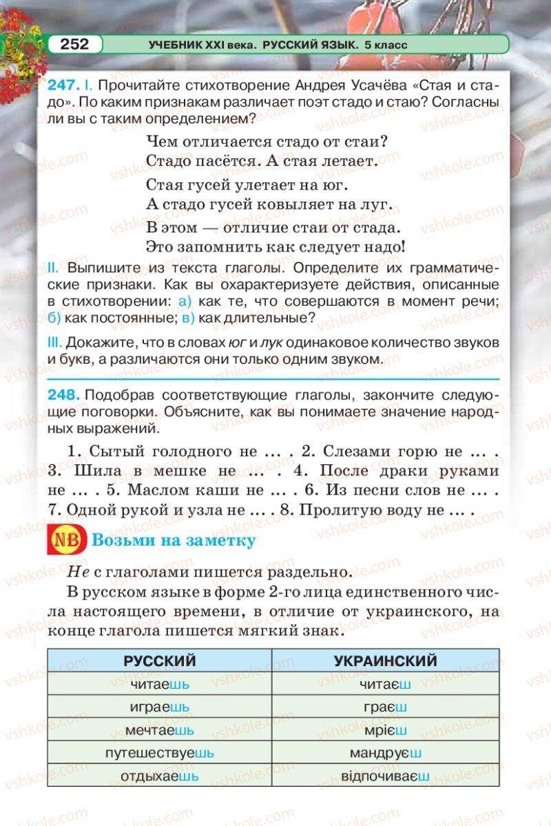 Страница 252 | Підручник Русский язык 5 клас Л.В. Давидюк 2013