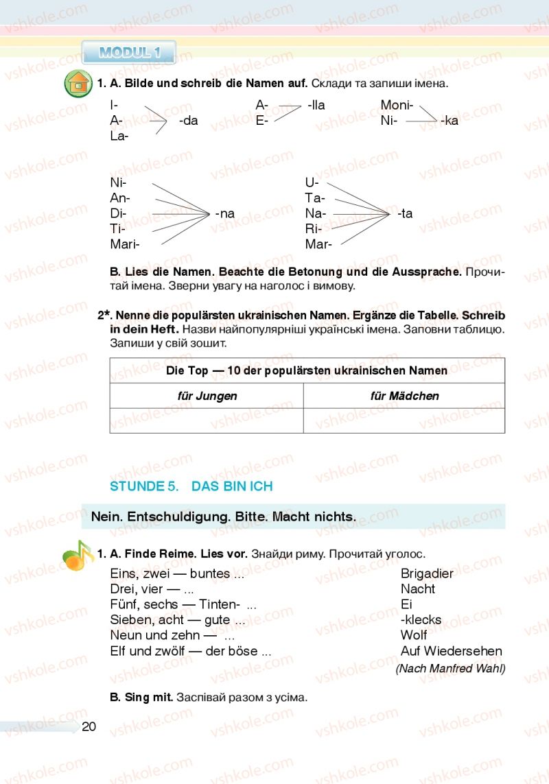 Страница 20 | Підручник Німецька мова 5 клас М.М. Сидоренко, О.А. Палій 2013