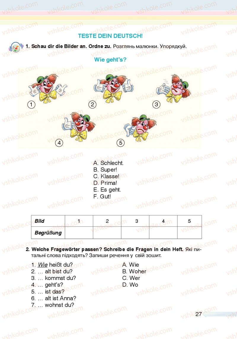 Страница 27 | Підручник Німецька мова 5 клас М.М. Сидоренко, О.А. Палій 2013