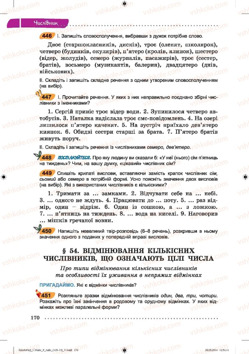 Страница 170 | Підручник Українська мова 6 клас В.В. Заболотний, О.В. Заболотний 2014