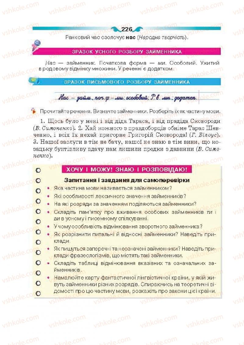 Страница 226 | Підручник Українська мова 6 клас О.П. Глазова 2014