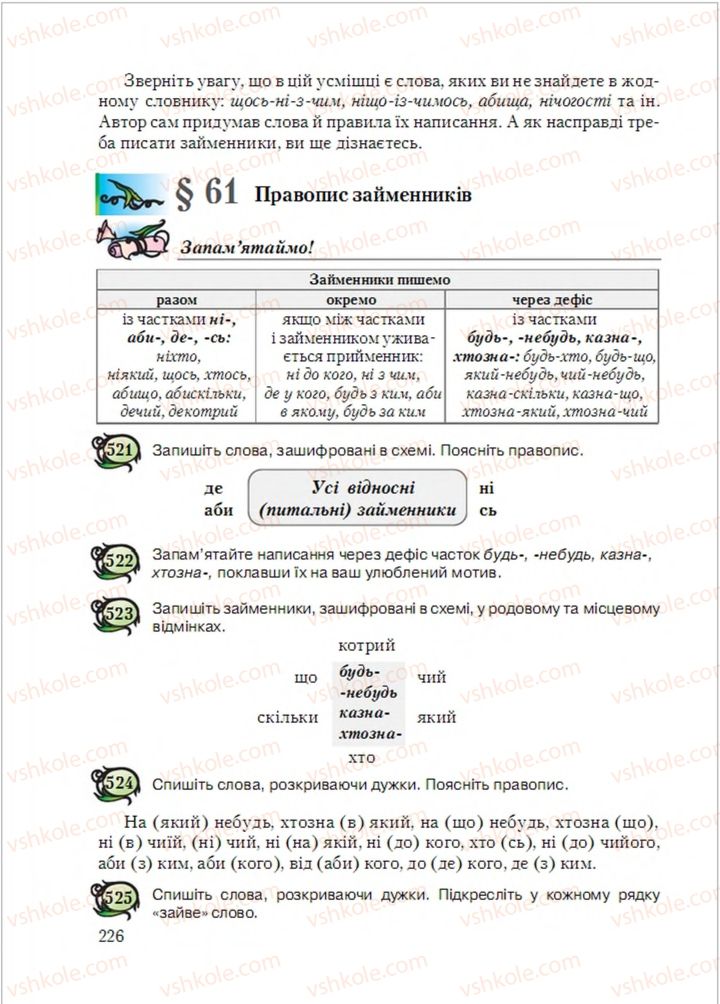 Страница 226 | Підручник Українська мова 6 клас С.Я. Єрмоленко, В.Т. Сичова, М.Г. Жук 2014