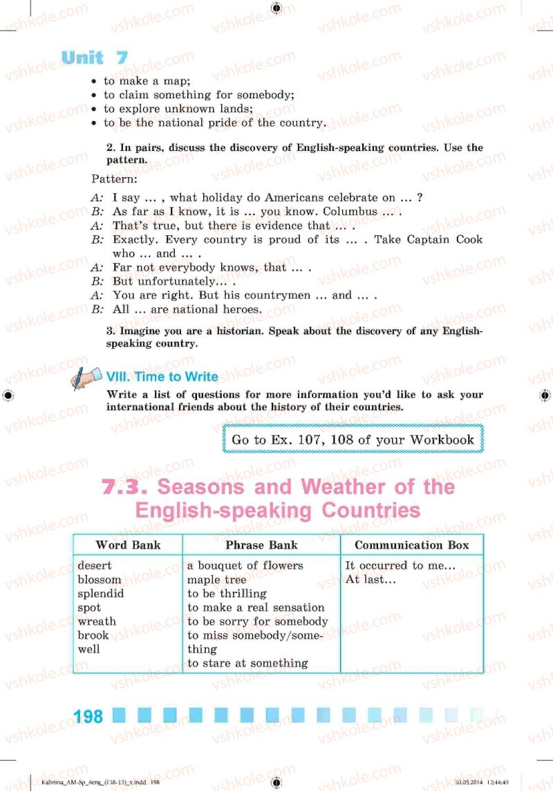 Страница 198 | Підручник Англiйська мова 6 клас Л.В. Калініна, І.В. Самойлюкевич 2014